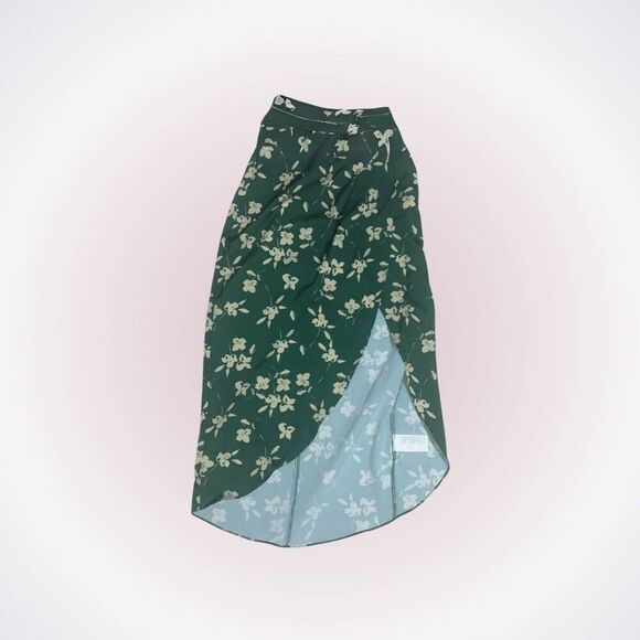 Urban Outfitters green floral high-low faux wrap skirtSz S